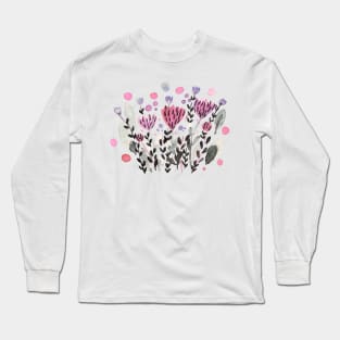 Watercolor whimsical flowers - pink and sage Long Sleeve T-Shirt